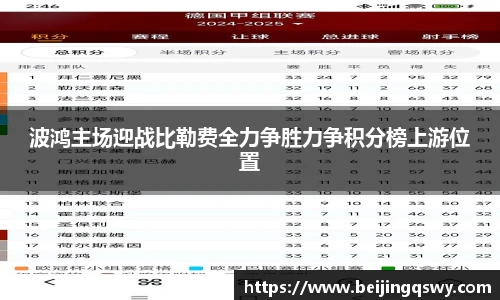 波鸿主场迎战比勒费全力争胜力争积分榜上游位置